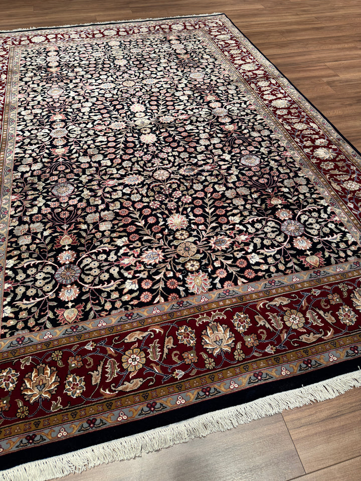 Hereke Yedi Dağın Çiçeği Orijinal El Dokuması Kırmızı Mavi Yün Halı 183x270 4.94 Metrekare - 6x9 ft