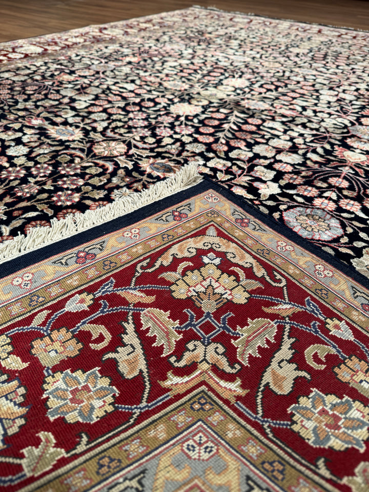 Hereke Yedi Dağın Çiçeği Orijinal El Dokuması Kırmızı Mavi Yün Halı 183x270 4.94 Metrekare - 6x9 ft