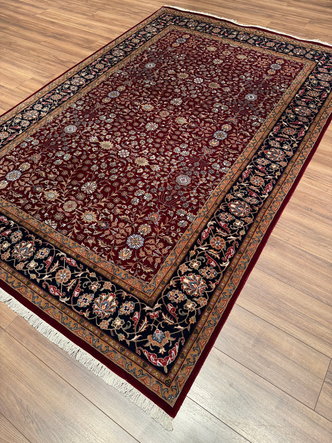 Hereke Yedi Dağın Çiçeği Orijinal El Dokuması Mavi Kırmızı Yün Halı 184x273 5.02 Metrekare - 6x9 ft