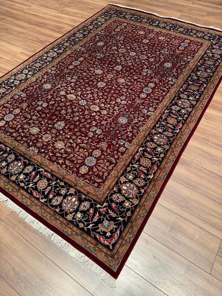 Hereke Yedi Dağın Çiçeği Orijinal El Dokuması Mavi Kırmızı Yün Halı 184x273 5.02 Metrekare - 6x9 ft