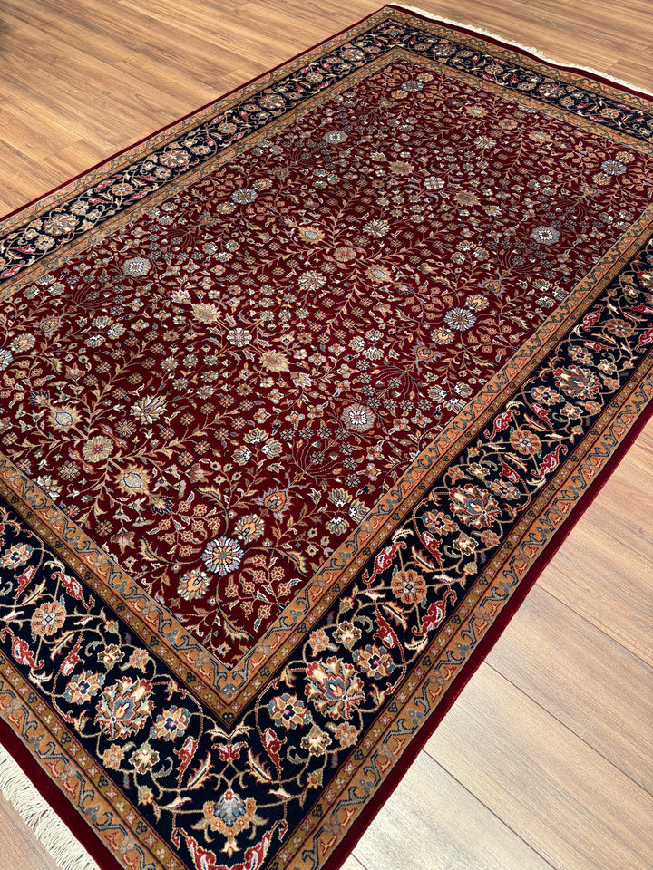 Hereke Yedi Dağın Çiçeği Orijinal El Dokuması Mavi Kırmızı Yün Halı 184x273 5.02 Metrekare - 6x9 ft