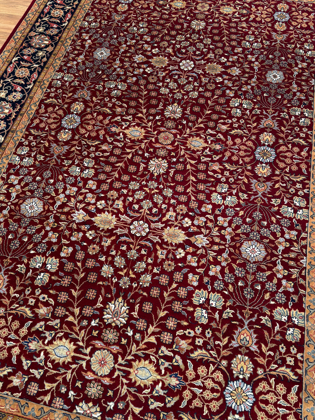 Hereke Yedi Dağın Çiçeği Orijinal El Dokuması Mavi Kırmızı Yün Halı 184x273 5.02 Metrekare - 6x9 ft