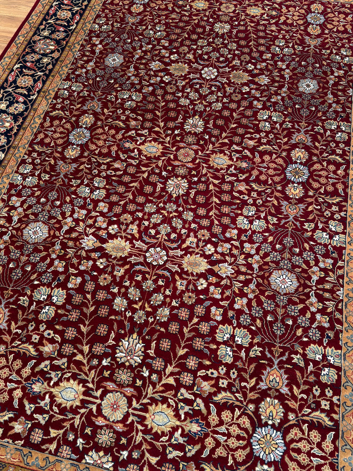 Hereke Yedi Dağın Çiçeği Orijinal El Dokuması Mavi Kırmızı Yün Halı 184x273 5.02 Metrekare - 6x9 ft