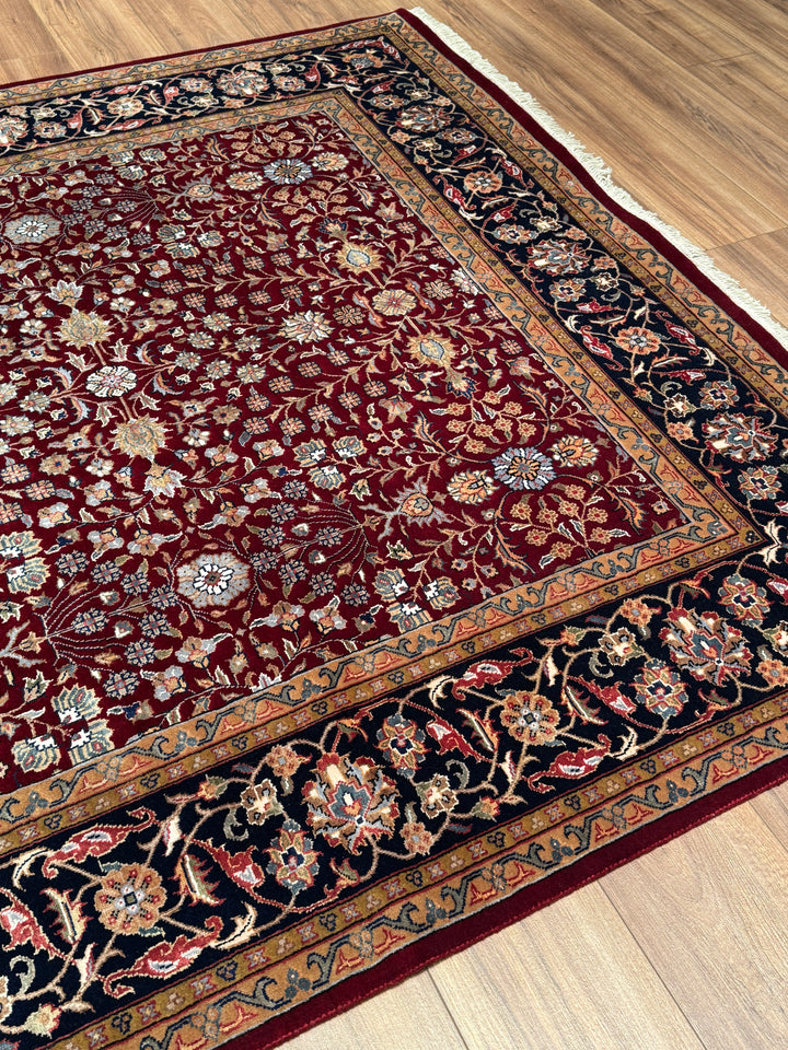 Hereke Yedi Dağın Çiçeği Orijinal El Dokuması Mavi Kırmızı Yün Halı 184x273 5.02 Metrekare - 6x9 ft