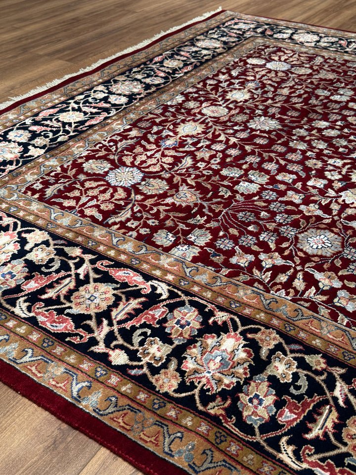 Hereke Yedi Dağın Çiçeği Orijinal El Dokuması Mavi Kırmızı Yün Halı 184x273 5.02 Metrekare - 6x9 ft