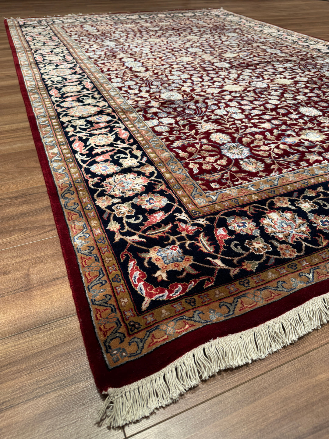 Hereke Yedi Dağın Çiçeği Orijinal El Dokuması Mavi Kırmızı Yün Halı 184x273 5.02 Metrekare - 6x9 ft