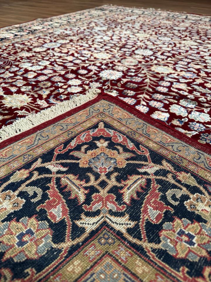 Hereke Yedi Dağın Çiçeği Orijinal El Dokuması Mavi Kırmızı Yün Halı 184x273 5.02 Metrekare - 6x9 ft