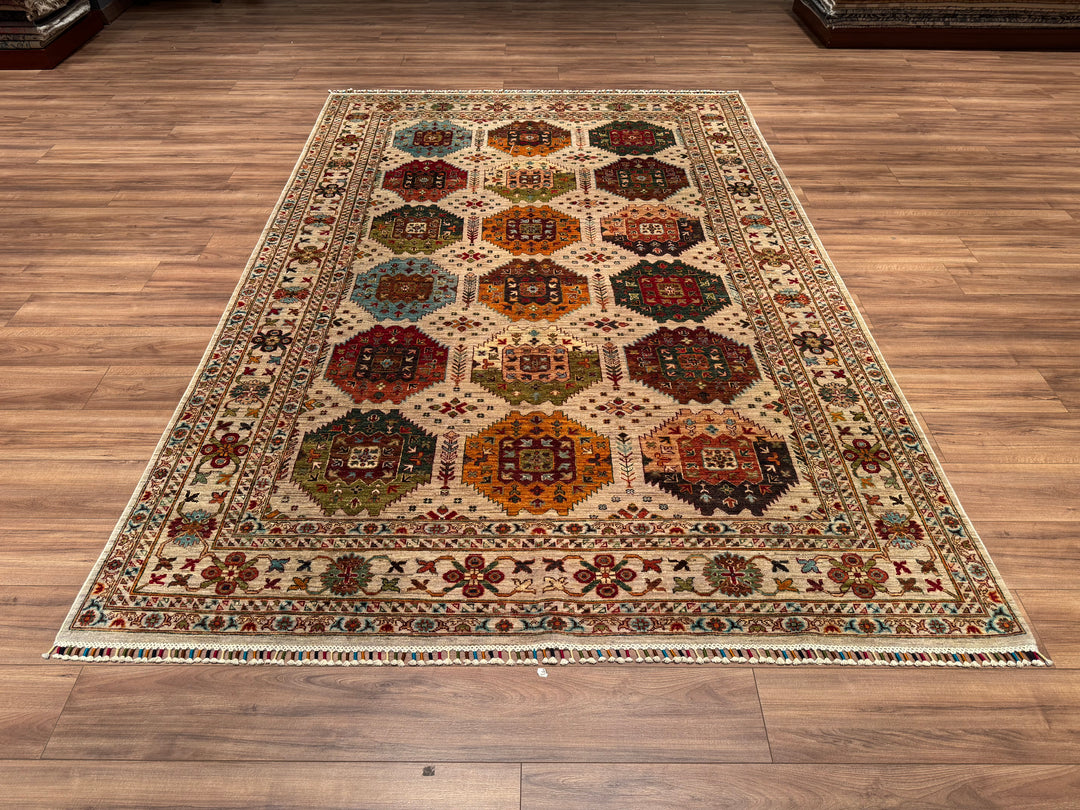 Veziri Original Hand Woven Beige Vegetable Dyed Wool Carpet 206x304 6.26 Square Meters - 6x9 ft