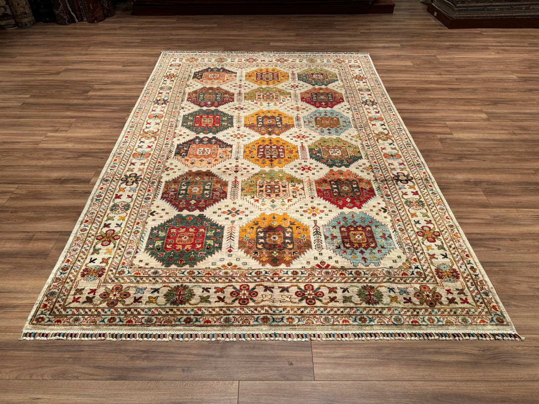 Veziri Original Hand Woven Beige Vegetable Dyed Wool Carpet 206x304 6.26 Square Meters - 6x9 ft