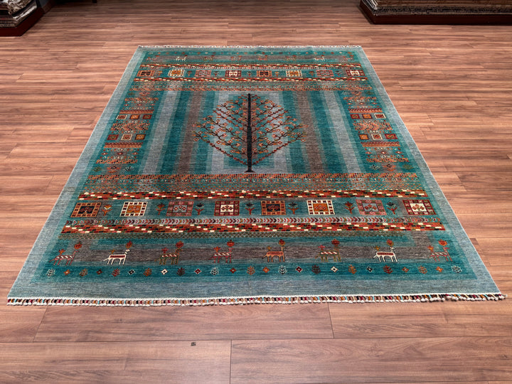 Khorjin Original Hand Woven Turquoise Vegetable Dyed Wool Carpet 250x305 7.63 Square Meters - 8x10 ft