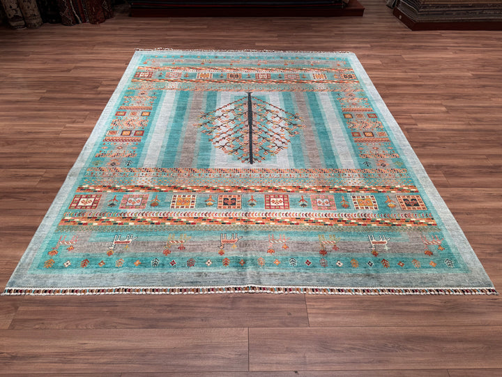 Khorjin Original Hand Woven Turquoise Vegetable Dyed Wool Carpet 250x305 7.63 Square Meters - 8x10 ft