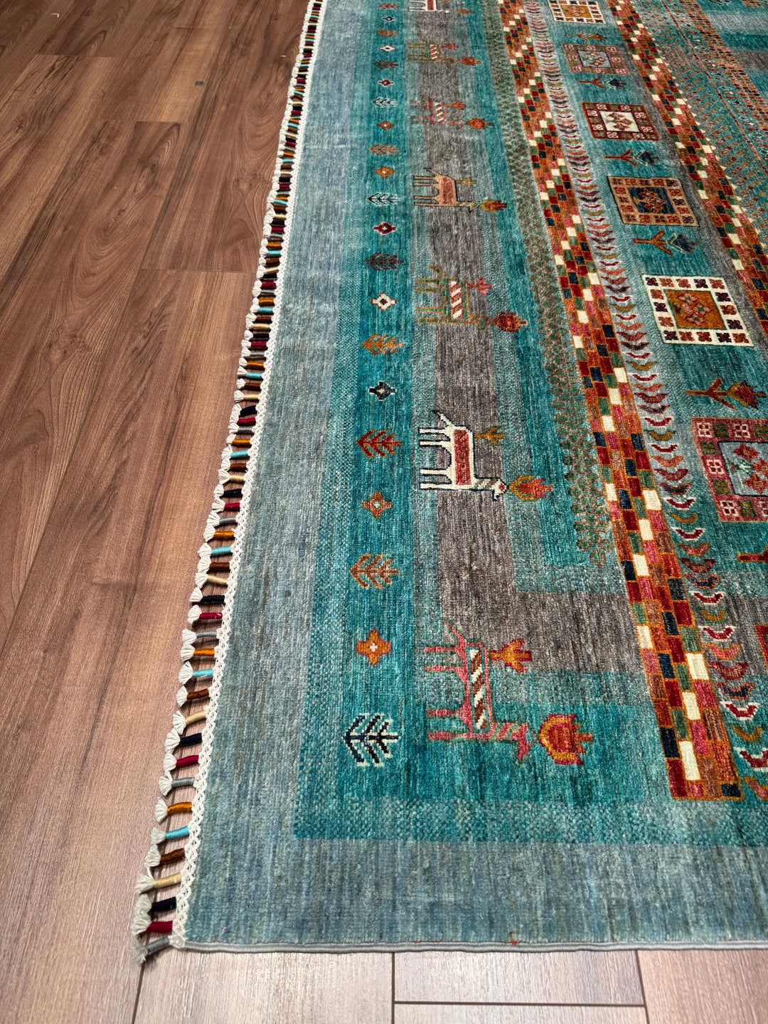 Khorjin Original Hand Woven Turquoise Vegetable Dyed Wool Carpet 250x305 7.63 Square Meters - 8x10 ft