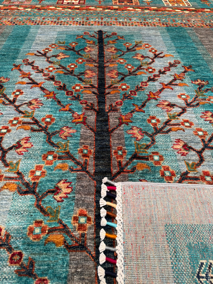 Khorjin Original Hand Woven Turquoise Vegetable Dyed Wool Carpet 250x305 7.63 Square Meters - 8x10 ft