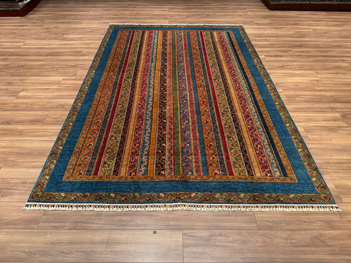 Shawl Original Hand Woven Blue Vegetable Dyed Wool Carpet 209x309 6.46 Square Meters - 6x9 ft