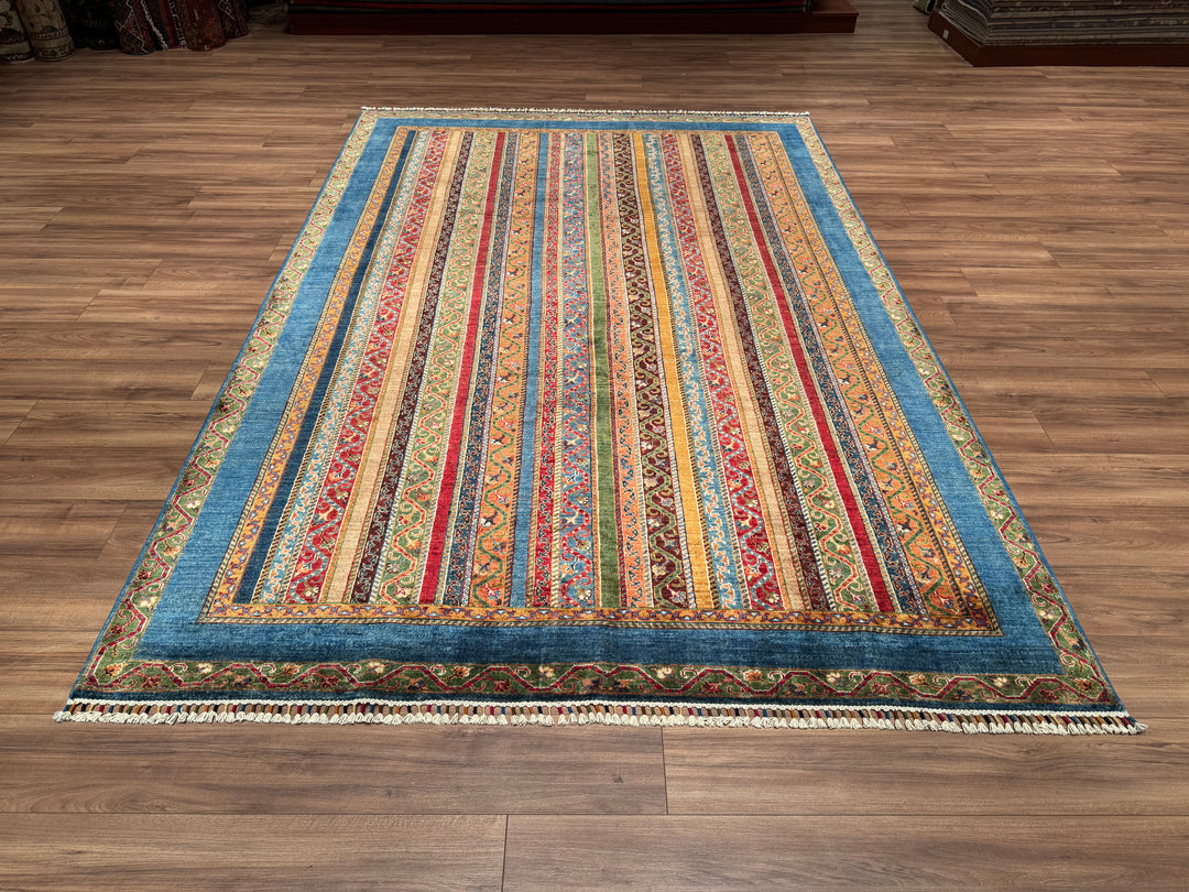 Shawl Original Hand Woven Blue Vegetable Dyed Wool Carpet 209x309 6.46 Square Meters - 6x9 ft