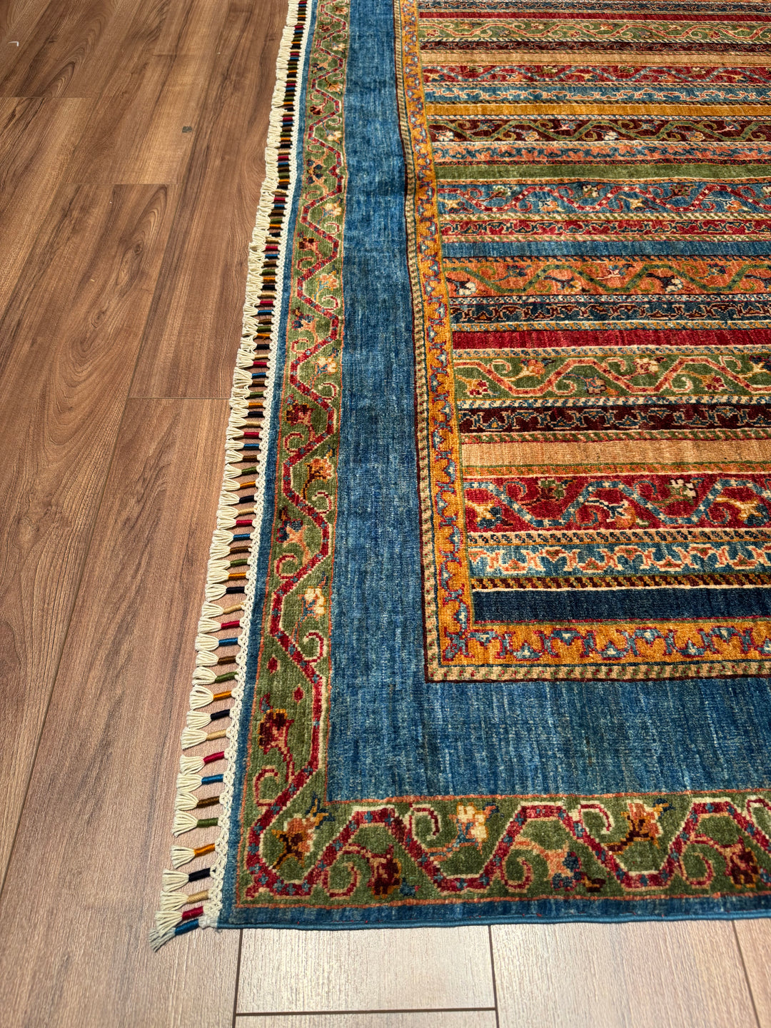 Shawl Original Hand Woven Blue Vegetable Dyed Wool Carpet 209x309 6.46 Square Meters - 6x9 ft