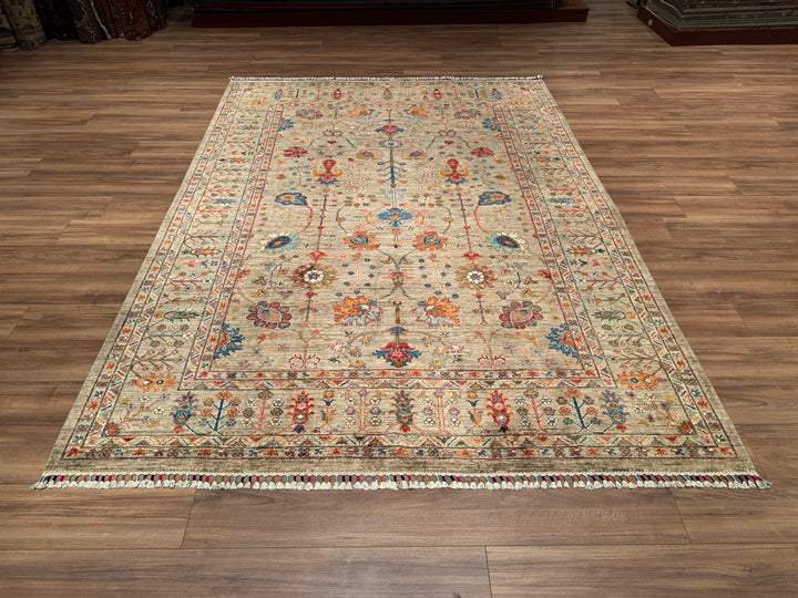 Sultani Floral Original Hand Woven Beige Vegetable Dyed Wool Carpet 214x295 6.31 Square Meters - 6x9 ft