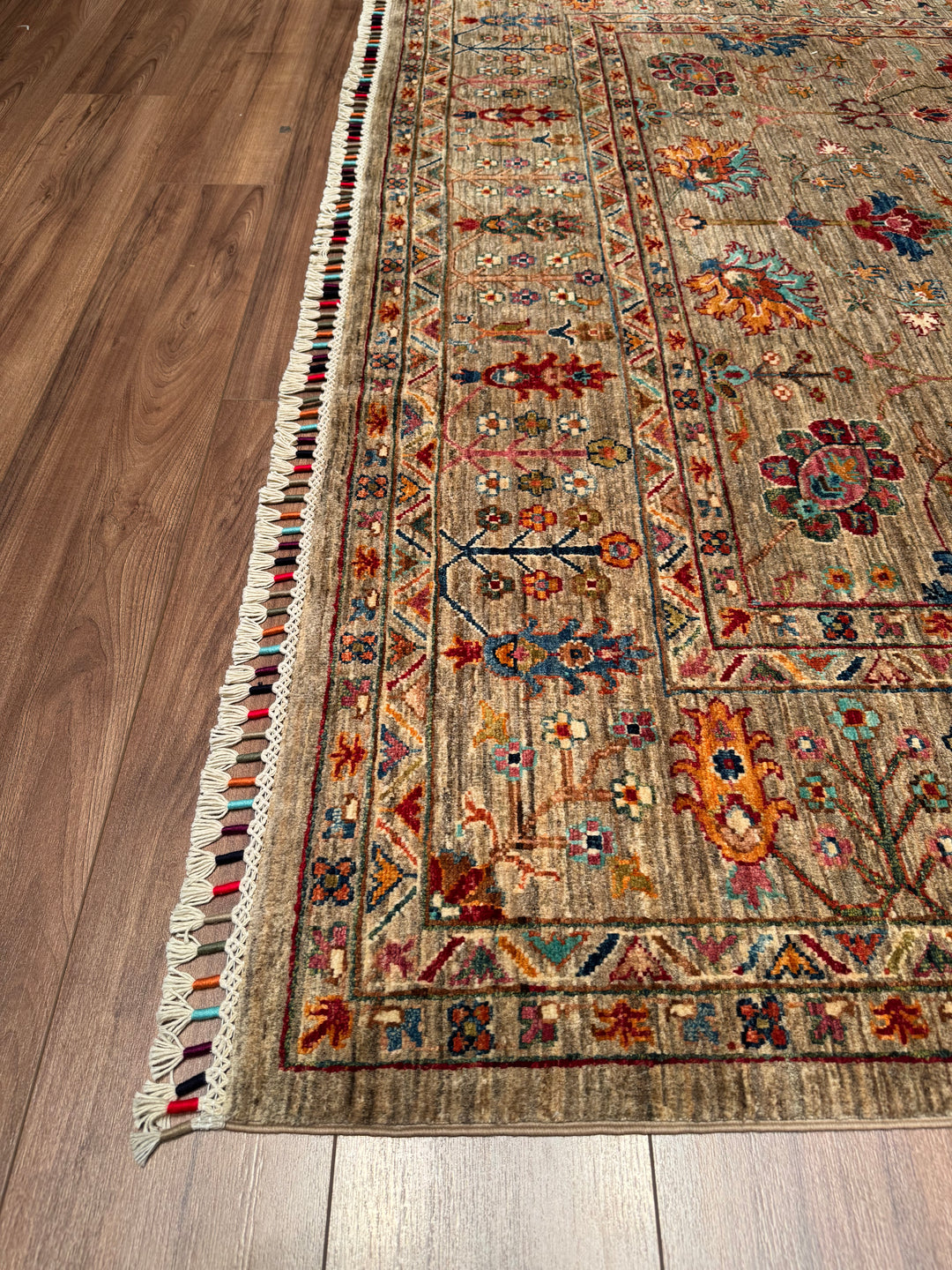 Sultani Floral Original Hand Woven Beige Vegetable Dyed Wool Carpet 214x295 6.31 Square Meters - 6x9 ft