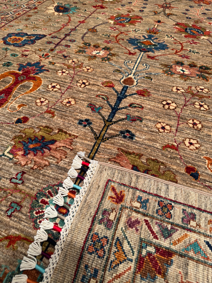 Sultani Floral Original Hand Woven Beige Vegetable Dyed Wool Carpet 214x295 6.31 Square Meters - 6x9 ft