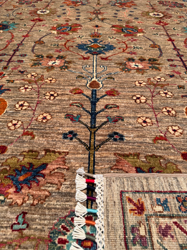 Sultani Floral Original Hand Woven Beige Vegetable Dyed Wool Carpet 214x295 6.31 Square Meters - 6x9 ft