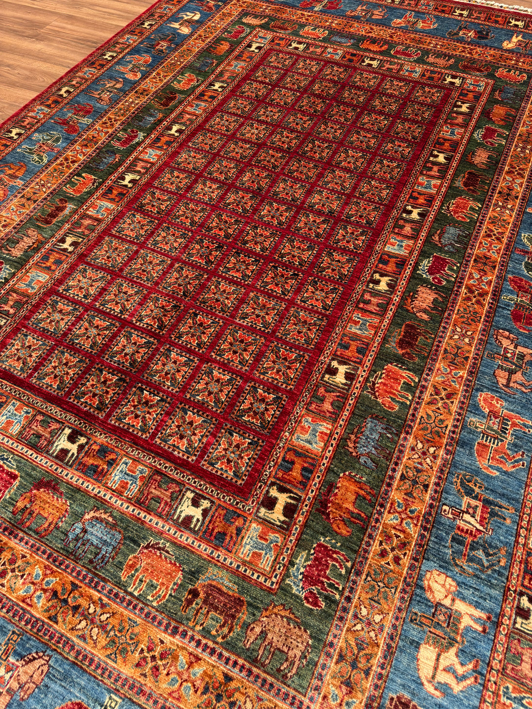 سجادة صوف أصلية من Pazırık منسوجة يدويًا ومُصبغة بجذور متعددة 213 × 320 6.82 متر مربع - 7 × 10 قدم