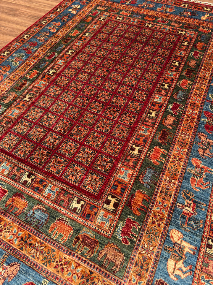 سجادة صوف أصلية من Pazırık منسوجة يدويًا ومُصبغة بجذور متعددة 213 × 320 6.82 متر مربع - 7 × 10 قدم