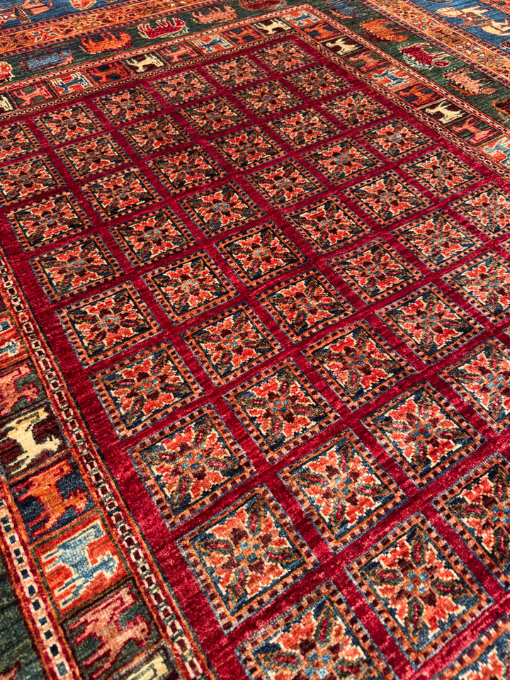 سجادة صوف أصلية من Pazırık منسوجة يدويًا ومُصبغة بجذور متعددة 213 × 320 6.82 متر مربع - 7 × 10 قدم