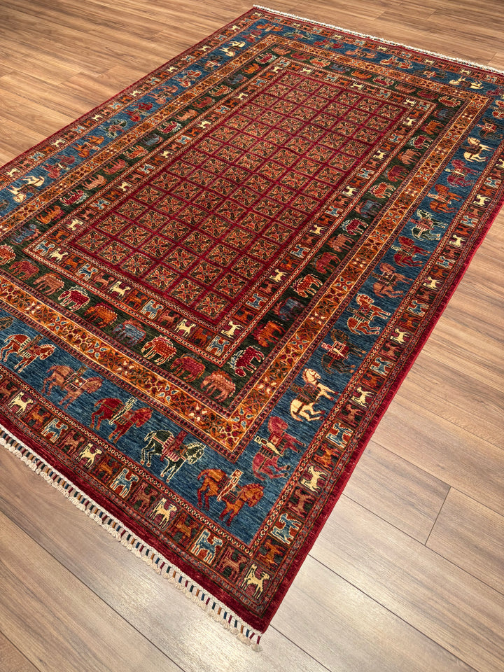 سجادة صوف أصلية من Pazırık منسوجة يدويًا ومتعددة الجذور ومُصبغة يدويًا 206 × 300 6.18 متر مربع - 7 × 10 قدم