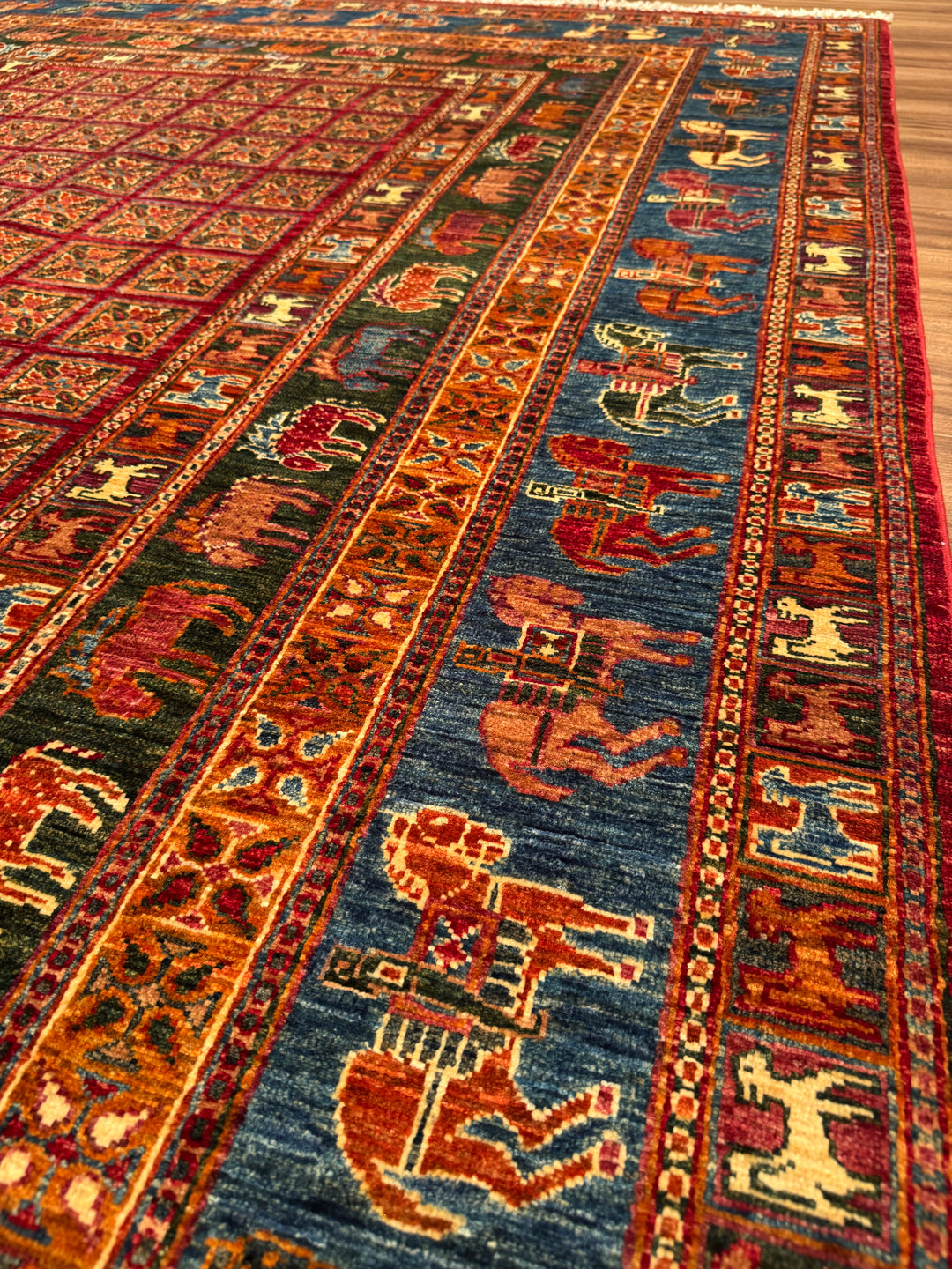 سجادة صوف أصلية من Pazırık منسوجة يدويًا ومتعددة الجذور ومُصبغة يدويًا 206 × 300 6.18 متر مربع - 7 × 10 قدم