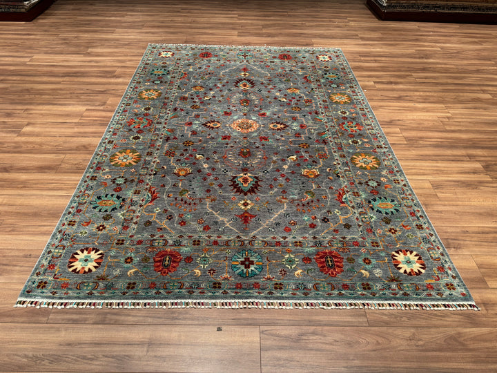 Sultani Floral Original Hand Woven Gray Vegetable Dyed Wool Carpet 203x288 5.85 Square Meters - 6x9 ft