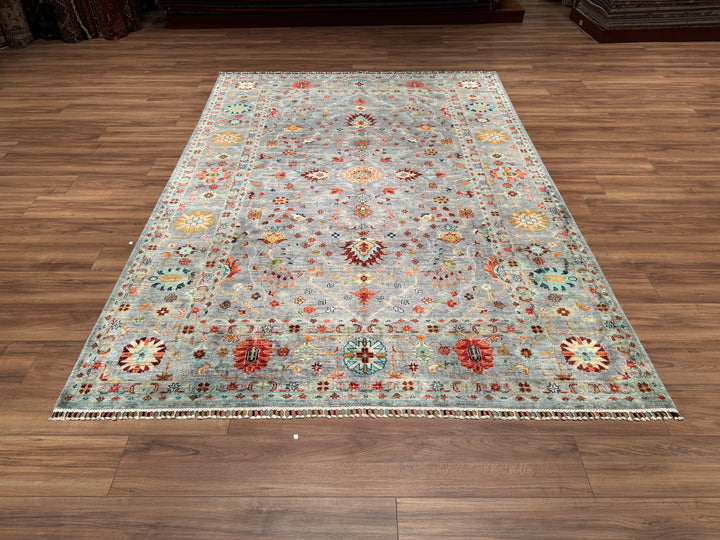 Sultani Floral Original Hand Woven Gray Vegetable Dyed Wool Carpet 203x288 5.85 Square Meters - 6x9 ft