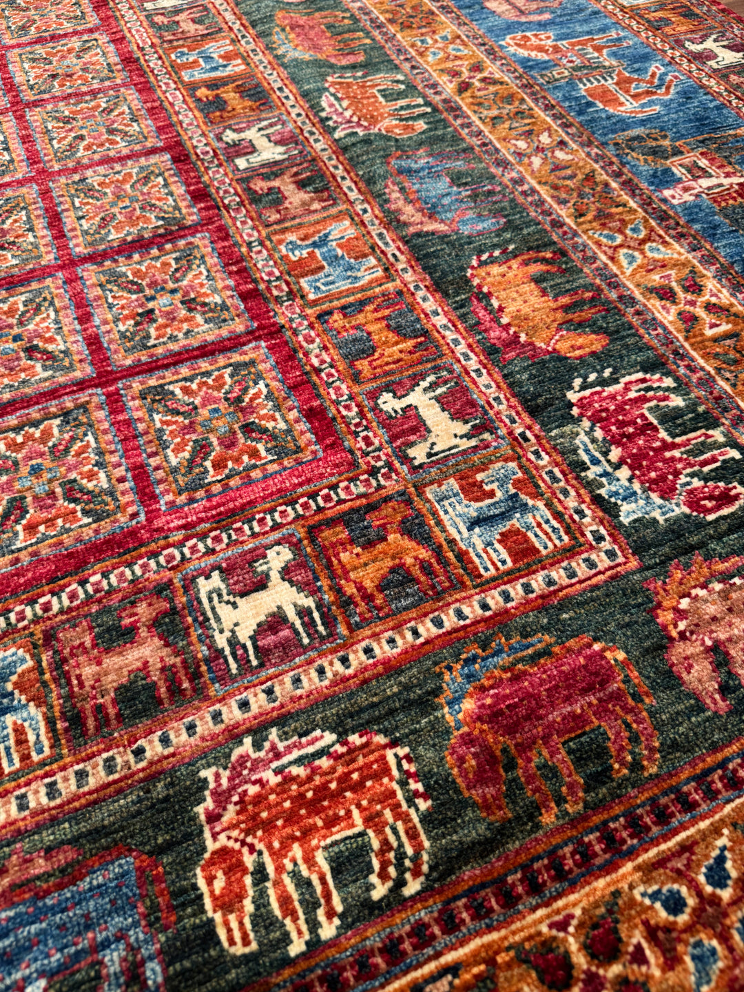 سجادة صوف أصلية من Pazırık منسوجة يدويًا ومتعددة الجذور ومُصبغة يدويًا 206 × 300 6.18 متر مربع - 7 × 10 قدم