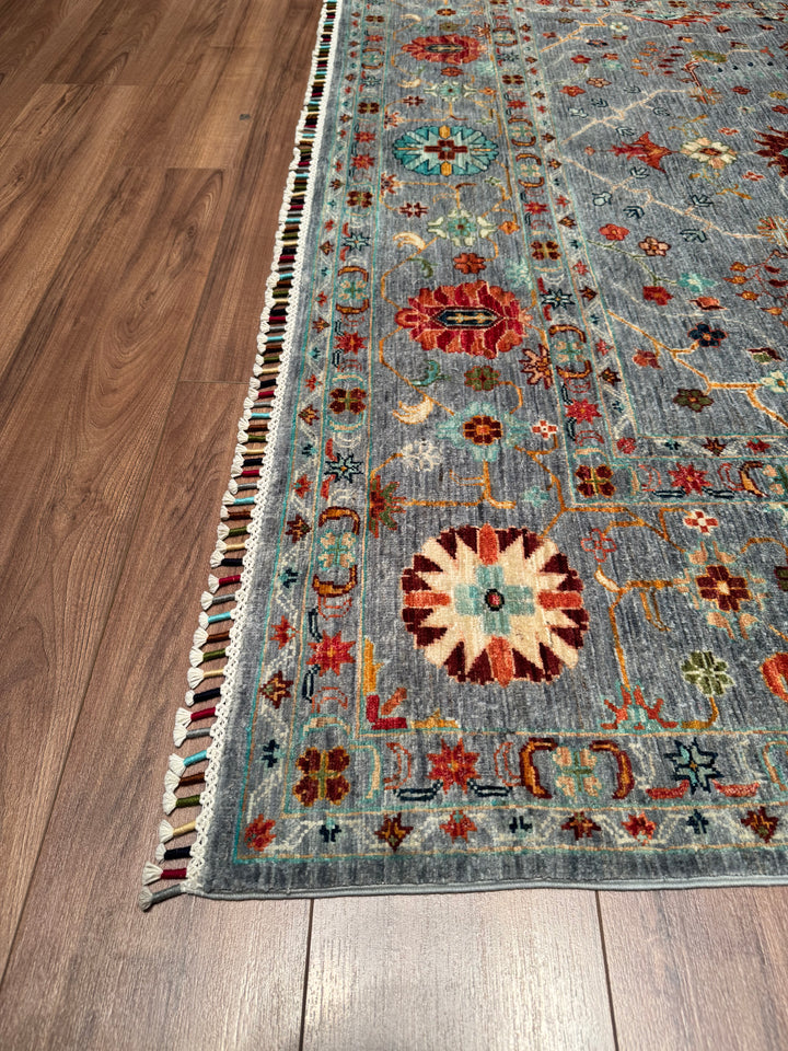 Sultani Floral Original Hand Woven Gray Vegetable Dyed Wool Carpet 203x288 5.85 Square Meters - 6x9 ft