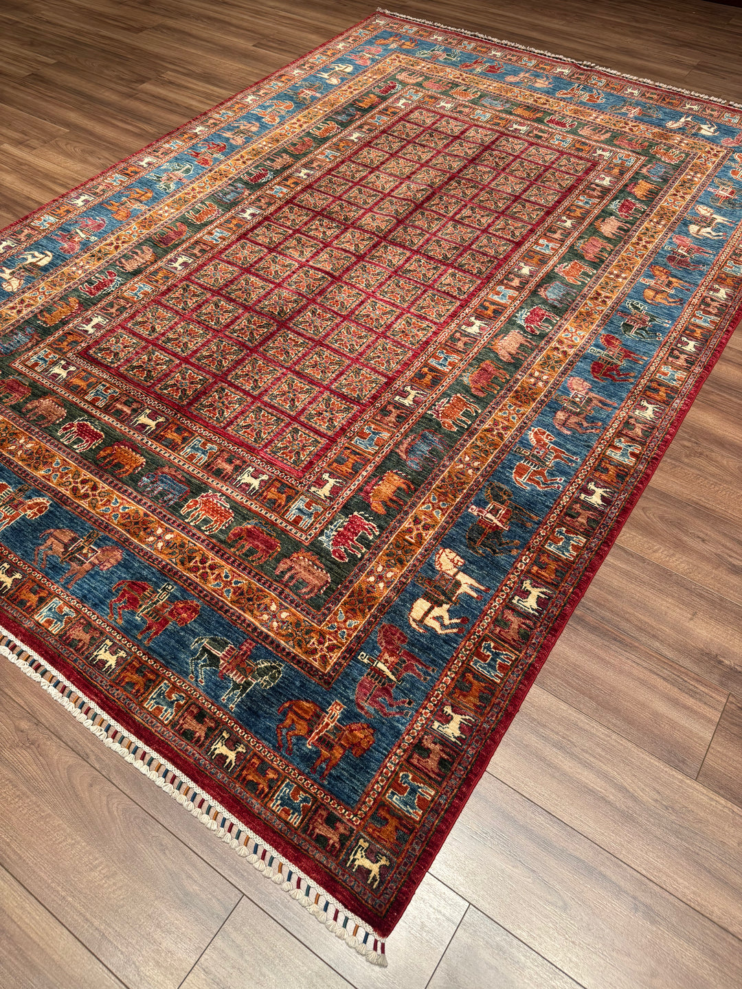 سجادة صوف أصلية من Pazırık منسوجة يدويًا ومتعددة الجذور ومُصبغة يدويًا 206 × 300 6.18 متر مربع - 7 × 10 قدم