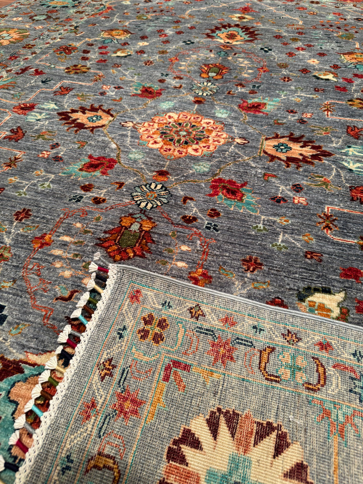 Sultani Floral Original Hand Woven Gray Vegetable Dyed Wool Carpet 203x288 5.85 Square Meters - 6x9 ft