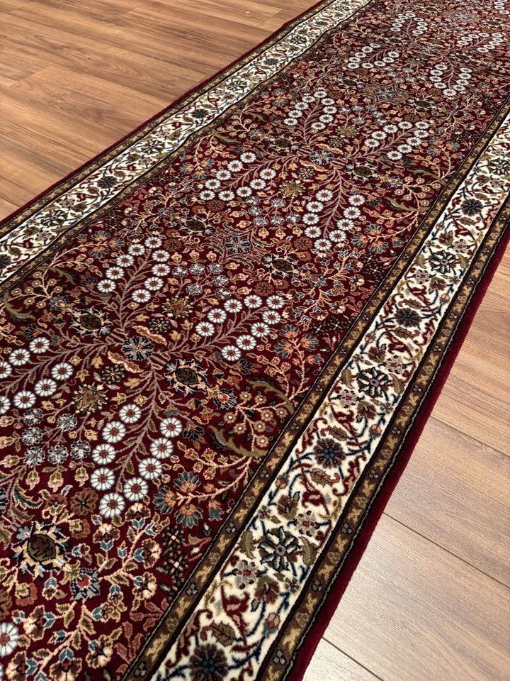 Hereke Orijinal El Dokuması Kırmızı Yün Bambu Yolluk 101x299 3.02 Metrekare - 3x10 ft