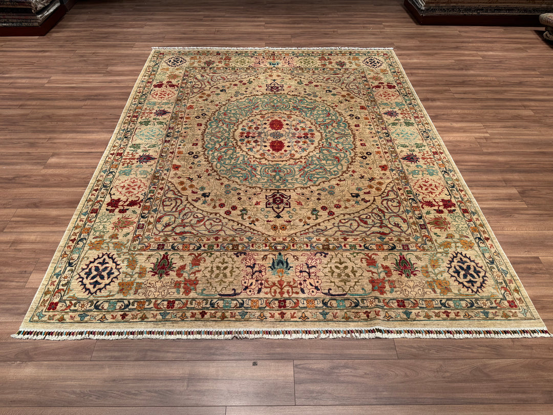 Heriz Original Hand Woven Beige Vegetable Dyed Wool Carpet 249x312 7.77 Square Meters - 8x10 ft