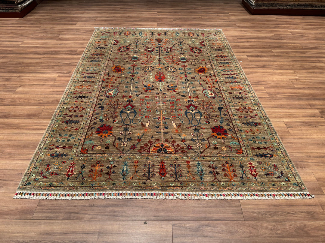 Sultani Floral Original Hand Woven Brown Vegetable Dyed Wool Carpet 209x297 6.21 Square Meters - 6x9 ft