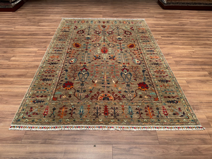 Sultani Floral Original Hand Woven Brown Vegetable Dyed Wool Carpet 209x297 6.21 Square Meters - 6x9 ft