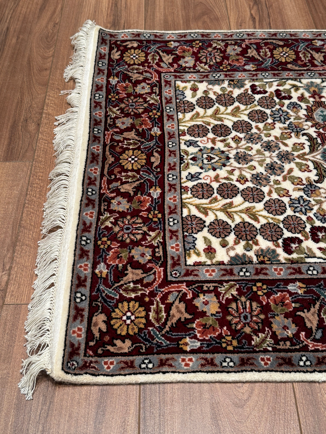 Hereke Orijinal El Dokuması Krem Kırmızı Yün Bambu Yolluk 0.81x298 2.41 Metrekare - 3x10 ft