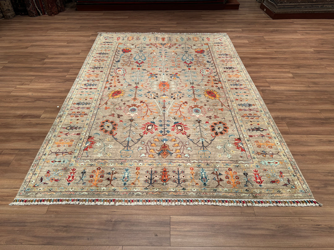 Sultani Floral Original Hand Woven Brown Vegetable Dyed Wool Carpet 209x297 6.21 Square Meters - 6x9 ft