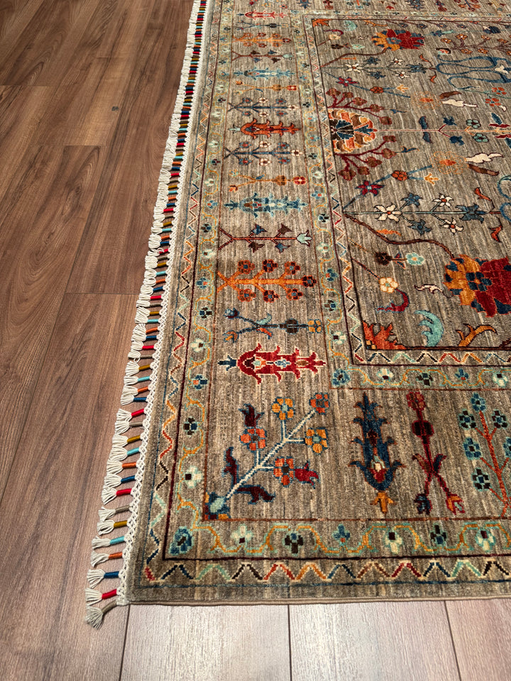 Sultani Floral Original Hand Woven Brown Vegetable Dyed Wool Carpet 209x297 6.21 Square Meters - 6x9 ft