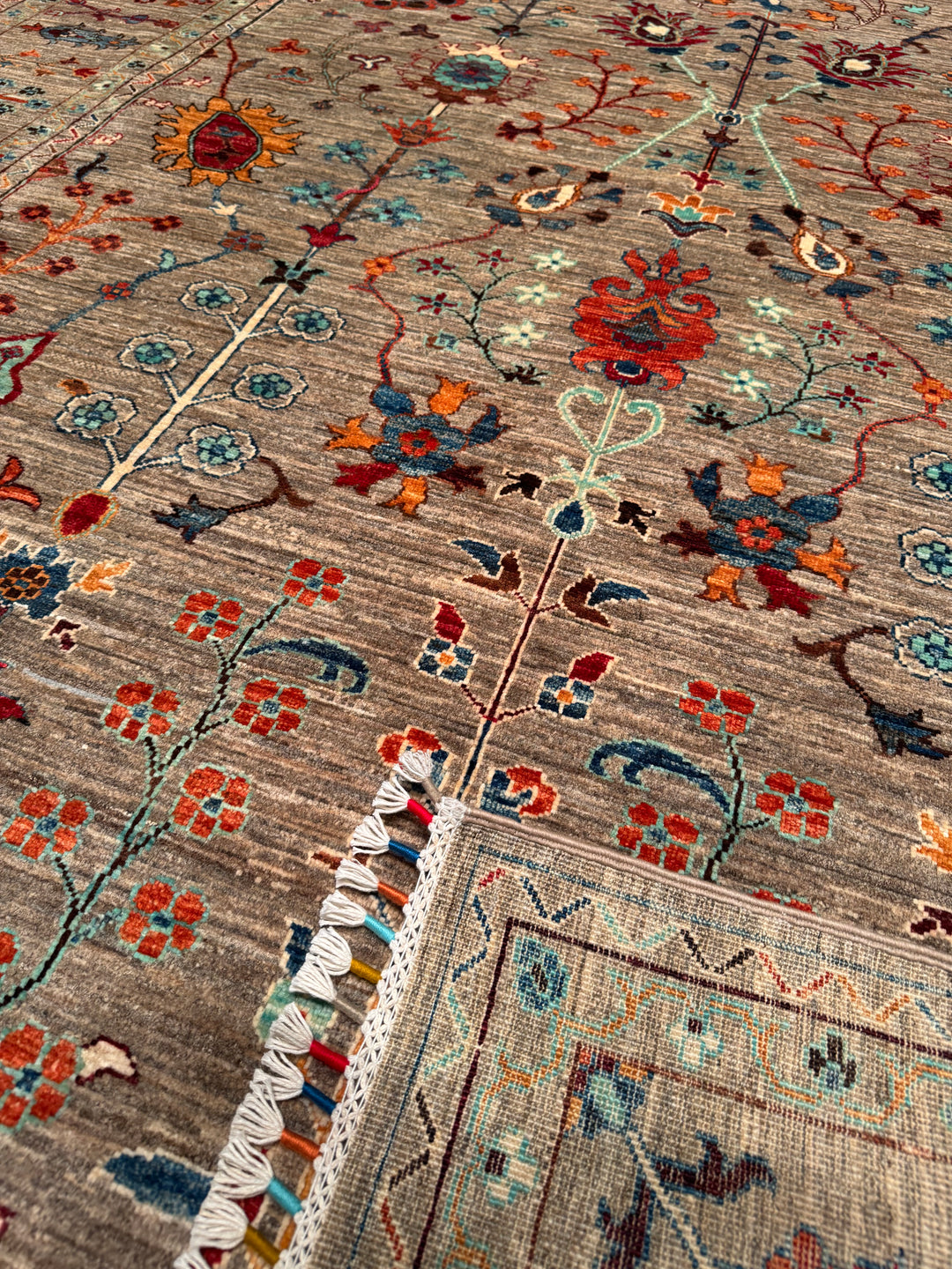 Sultani Floral Original Hand Woven Brown Vegetable Dyed Wool Carpet 209x297 6.21 Square Meters - 6x9 ft