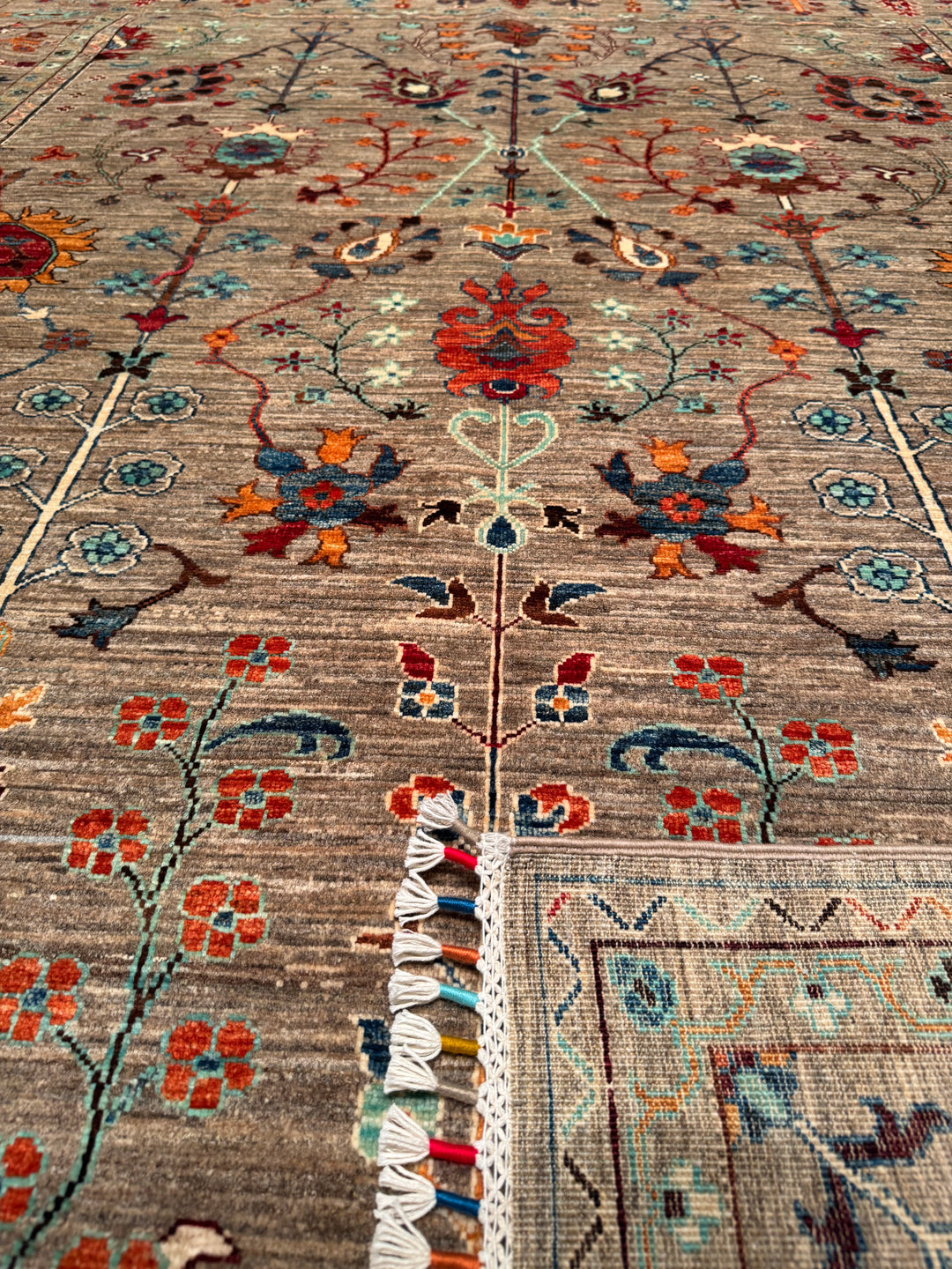 Sultani Floral Original Hand Woven Brown Vegetable Dyed Wool Carpet 209x297 6.21 Square Meters - 6x9 ft