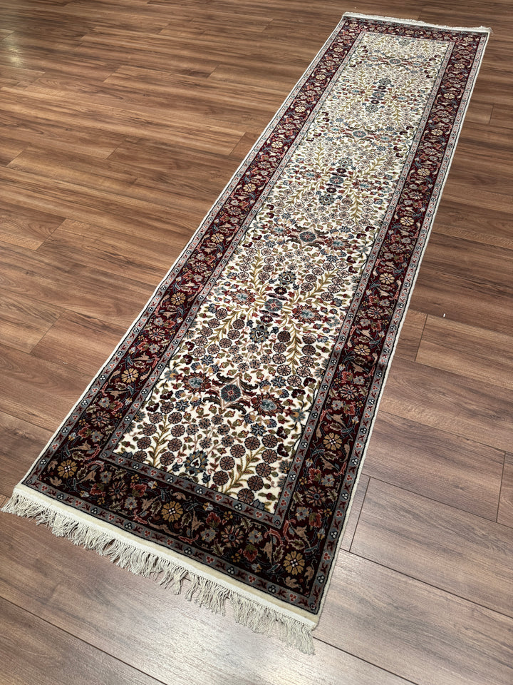 Hereke Orijinal El Dokuması Krem Kırmızı Yün Bambu Yolluk 0.81x298 2.41 Metrekare - 3x10 ft