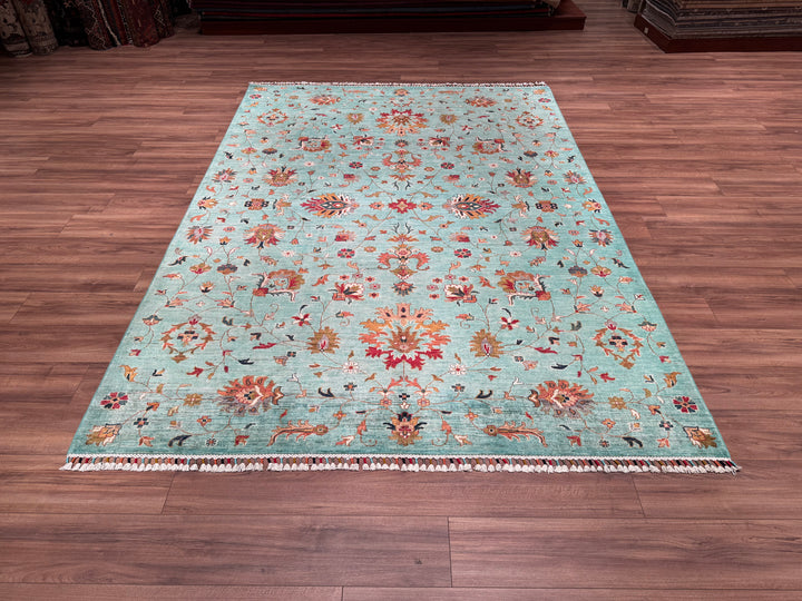 Sultani Binbirgece Original Hand Woven Turquoise Vegetable Dyed Wool Carpet 208x297 6.18 Square Meters - 6x9 ft