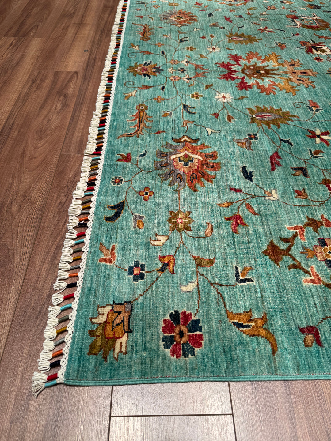 Sultani Binbirgece Original Hand Woven Turquoise Vegetable Dyed Wool Carpet 208x297 6.18 Square Meters - 6x9 ft