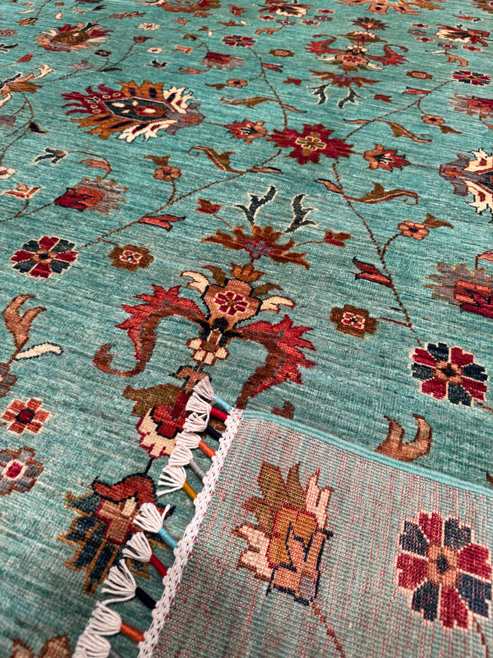 Sultani Binbirgece Original Hand Woven Turquoise Vegetable Dyed Wool Carpet 208x297 6.18 Square Meters - 6x9 ft