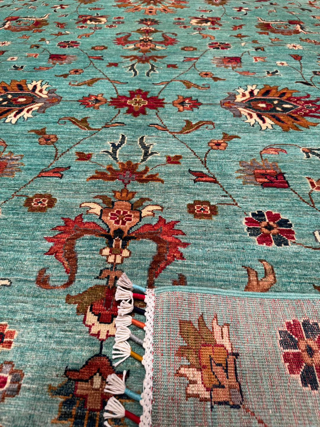 Sultani Binbirgece Original Hand Woven Turquoise Vegetable Dyed Wool Carpet 208x297 6.18 Square Meters - 6x9 ft