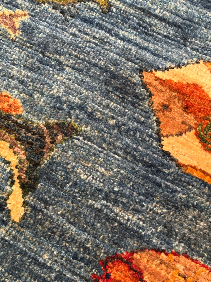 Balık Orijinal El Dokuması Mavi Kök Boya Yün Halı 210x311 6.53 Metrekare - 7x10 ft